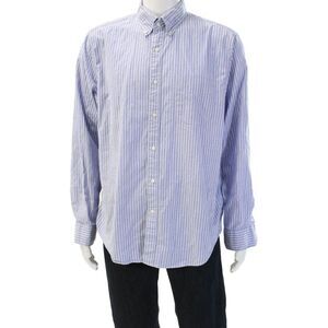 J Crew Mens Button-Down Collared Striped Light Blue Long Sleeve Cotton Size L